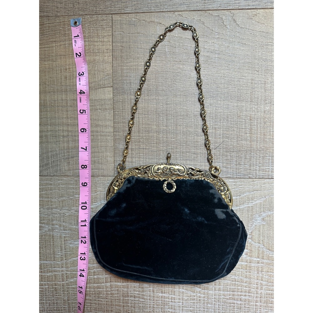 Antique Victorian 1890s Velvet Bag Vermeil Sterling Ornate Cherub Frame Purse - Picture 12 of 14